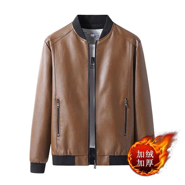 M-8XL Punk Style Large Size Men Leather Jacket Men's PU Business Fashion Casual Trend Spring Autumn New Men's Leather JacketKHAKI FLEECE_1005008997922808 CHILDREN SIZE XXS